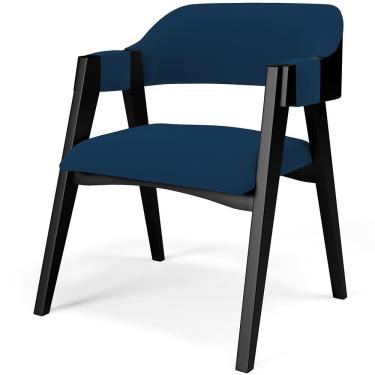 Imagem de Cadeira Para Sala De Jantar Estar Living Estofada Suran L02 Preto Suede Azul Marinho - Lyam Decor
