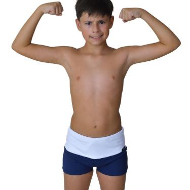 Imagem de Sunga Infantil Boxer Azul Marinhe e Branco-Masculino