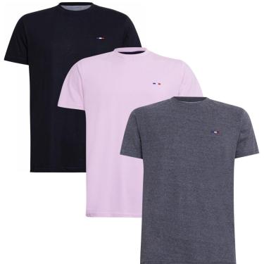 Imagem de Kit 3 Peças Camisetas Básicas Masculina Industrie em Algodão Premium no Estilo Tommy Bordado França-Masculino