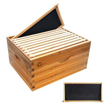 Imagem de 10 FrameDeep Brood Box, Langstroth Beehive Deep Box mergulhada em 100% cera de abelha, colmeia de abelha com molduras de colmeia e bases de cera para suplemento de apicultura