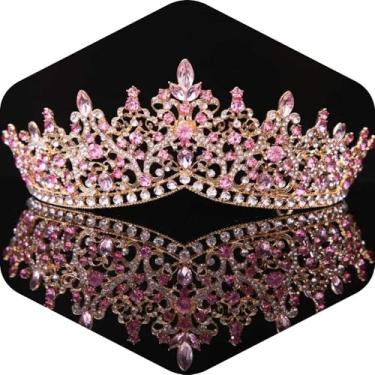 Imagem de Kamirola Tiaras e coroas de cristal de casamento para mulheres, tiara de noiva real rainha princesa Quinceanera Headpieces para aniversário, baile de finalistas, Silver Pink, cobre e zircão, Zircônia