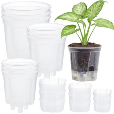 Imagem de OMISTAR 9 potes autoirrigáveis com reservatório, 3 tamanhos de vasos de plástico transparente com orifícios de ar e drenagem, plantadores de flores internos e externos para escritório em casa