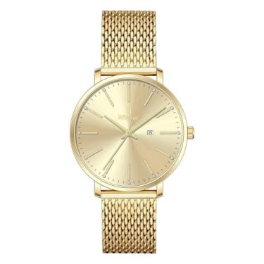 Imagem de Relógio feminino moderno à prova d'água com movimento de quartzo japonês, Calendário, ouro