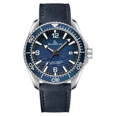 Imagem de BAOFEILUN Relógio masculino automático com movimento japonês, submarino luminoso e mostrador ondulado – caixa de aço inoxidável de 42 mm, cristal de safira, bisel de cerâmica, pulseira de pele de