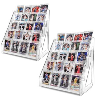 Imagem de Pacote com 2 suportes para exibição de cartões colecionáveis, suporte vertical de 5 níveis para beisebol, basquete, esportes, suporte de mesa para placas PSA BGS SGC, montagem de encaixe