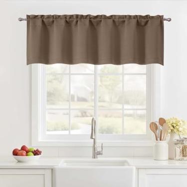 Imagem de Ebesto Cortina de cozinha pequena com isolamento térmico de 35,5 cm de comprimento com dois bolsos de haste, saia curta para sala de estar, banheiro, café, trailer, marrom, 1 peça, 152 cm x 35 cm C