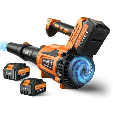 Imagem de Soprador de folhas sem fio – Ventilador de folhas de motor sem escova de 650 CFM com controle de 6 velocidades e cabo ergonômico – Inclui 2 pilhas de 5,0 Ah e carregador rápido – Sopradores para