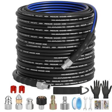 Imagem de VIVIDWASH Kit de jato de esgoto para lavadora de alta pressão (150 pés), mangueira de limpeza de dreno NPT de 0,6 cm 5800PSI com 3 bocais de jato de esgoto, pino de corsage pérola, anel de marcação