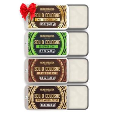 Imagem de Viking Revolution Pacote com 4 Colônias masculinas – Perfume sólido de 14,2 g com baunilha temperada, tabaco doce, Oud majestoso, bergamota – Bálsamo de cera de viagem Colônia