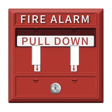 Imagem de Alarme de incêndio engraçado interruptor de luz legal placa decorativa placas de parede de interruptor duplo 2 gangues capa para banheiro quarto cozinha decoração de casa capas de tomada