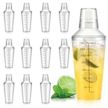 Imagem de WELKOR Conjunto de coqueteleira de plástico Boston, pacote com 12, kit de barman inquebrável de 680 g com tampas de filtro embutidas, ferramentas de barra de viagem para iniciantes, misturar martinis