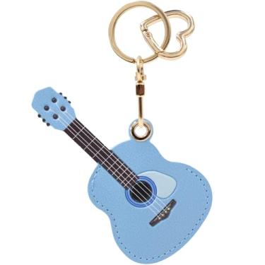 Imagem de Capa de couro PU compatível com AirTag, linda capa protetora com chaveiro, capa rastreadora GPS (guitarra-azul)