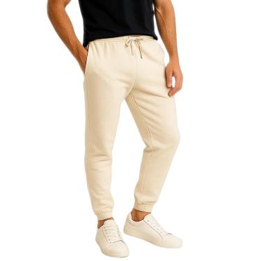 Imagem de Calça de Moletom Masculina Jogger Bege Básica Forrado Felpudo Flanelado com Bolso-Masculino