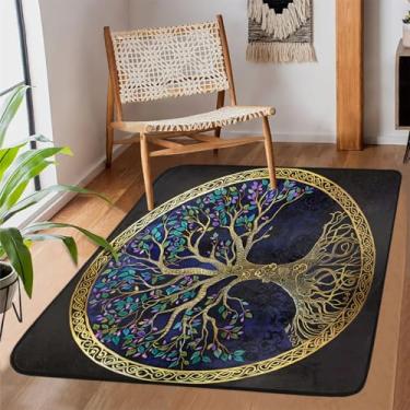 Imagem de Tapete de área de 1,2 m x 1,8 m para sala de estar, lavável à máquina, redondo árvore da vida, tapete antiderrapante, tapete macio para sala de estar, quarto, sala de jantar, berçário, cozinha