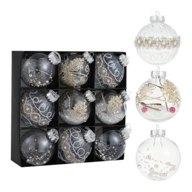 Imagem de KiBcsLic Conjunto de 9 bolas de Natal com glitter, inquebráveis, para decoração natalina, 8 cm, ideais para pendurar em bares, pubs e casas, Claro