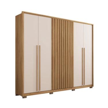 Imagem de Guarda-Roupa Casal Ripado New Comodus 6 Portas 4 Gavetas Buriti e Off White