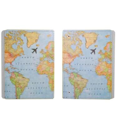 Imagem de Capa E Contracapa Caderno Inteligente Grande Mapa Mundi Azul