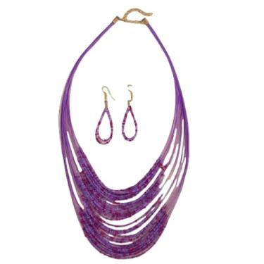 Imagem de XAM Conjunto de 2 colares boêmios feitos à mão com contas – colar e brincos longos multicamadas para mulheres, férias, uso diário, Zinco, Sem Pedra Preciosa