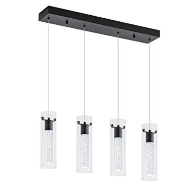 Imagem de votag Luminárias pendentes, 4 lâmpadas integradas com acabamento preto, luminárias pendentes reguláveis preminum para cozinha, restaurante, sala de jantar