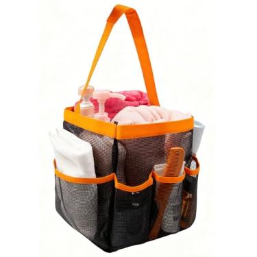 Imagem de FADTOP Organizador de chuveiro de malha, portátil, faculdade, dormitório, essencial para meninas, meninos, bolsa de banho, praia, acampamento, viagem, bolsa de higiene pessoal laranja