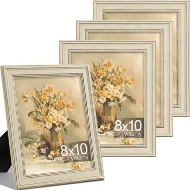 Imagem de Vittanly Conjunto de 4 porta-retratos 20 x 25 cm, moldura vintage para parede ou mesa, exibição de fotos 13 x 17 com tapete ou 20 x 25 sem tapete, decoração de casa de fazenda rústica, branco rústico