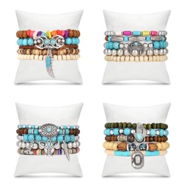 Imagem de COLOYAN 20 pulseiras ocidentais para mulheres, pulseira vintage empilhável com contas turquesa joias ocidentais para mulheres, vários estilos, pulseira elástica com pingente ocidental, Adjustable, Sem