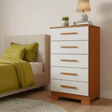 Imagem de Cômoda 5 Gavetas Carol Com Pés Freijó/off White Batrol Freijo Com Off White