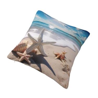 Imagem de Almofada quadrada decorativa estampada na praia - Design reversível, zíper oculto, poliéster macio para sofá, cama e carro - Hipoalergênico 61 cm x 61 cm