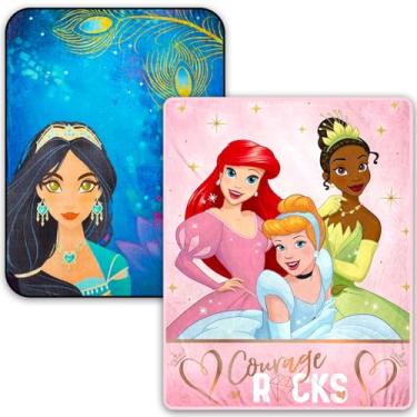 Imagem de Disney Conjunto de cobertor de lã princesa - Pacote com 2 cobertores macios com Ariel, Cinderela, Jasmim, Tiana para crianças, adultos e adolescentes | Cobertores aconchegantes Disney (117 x 152 cm