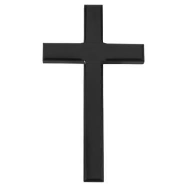 Imagem de HOBBIESAY Cruz de madeira 28 x 15 cm, decoração de cruz preta, crucifixo gatólico, crucifixo de oração manual, enfeite de parede para decoração de meditação de festa de casamento em casa