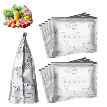 Imagem de Sacos de armazenamento reutilizáveis seláveis, 2025 novos sacos de zíper a vácuo resseláveis para alimentos, sacos seláveis com etiqueta e fecho de zíper para carne de frutas vegetais (10 peças