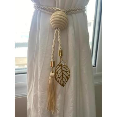 Imagem de Prendedor de Cortina enfeite decoração Abraçadeira (Folha dourada cordão bege)