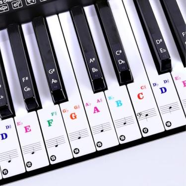 Imagem de Adesivos de piano para teclas 88/61/54/49/37 – adesivos coloridos para teclas de piano com letras grandes, adesivo removível para teclado de pianos para iniciantes, prática e ajuda de aprendizagem