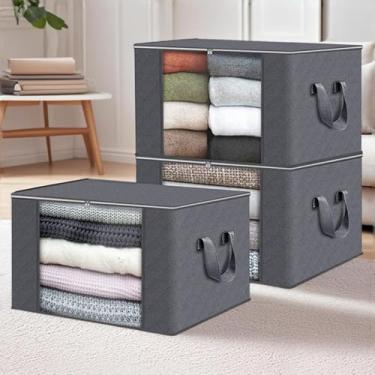 Imagem de Kit1/6 Organizador De Sacos De Armazenagem De Roupas ComCabo Reforçado E Zíper Robusto Para Cobertores De Cama Dobráveis(84L Cinza x3)