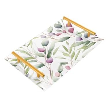 Imagem de Wassud Bandeja de banheiro com alças de folhas verdes claras organizador de perfume acrílico para banheiro cozinha balcão 30 x 20 cm