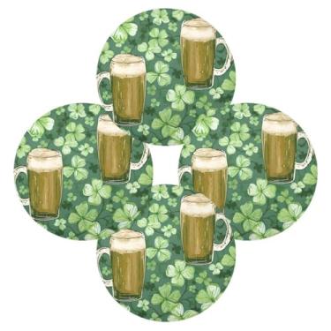 Imagem de Wassud Jogo americano conjunto de 4 copos de cerveja e trevos (2) tapetes de mesa redondos para cozinha e jantar tapetes laváveis resistentes ao calor para decoração de mesa 39 cm