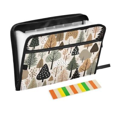 Imagem de Wassud Padrão de árvores de Natal, 13 bolsos, organizador de arquivos sanfonados, pastas expansíveis com abas e adesivos, tamanho carta A4, papel para recibos, documentos, pasta organizadora para