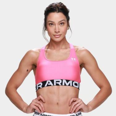 Imagem de Top Under Armour HG Authentics Mid Feminino, Rosa, Branco, G