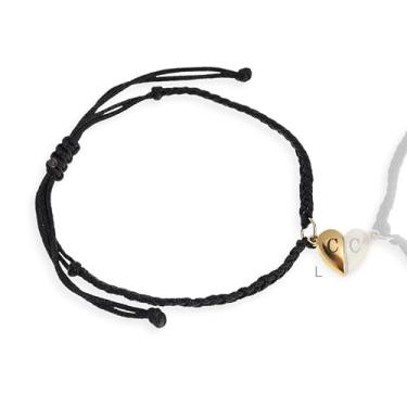 Imagem de Agriajun Pulseiras combinando para casais, pulseira ajustável com inicial de coração de ouro para mulheres e meninas, pingente de correspondência fofa com nome de letra preta trançada corda para dia