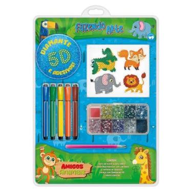 Imagem de Fazendo arte diamante 5d - amigos animais: livro de colorir com caneti