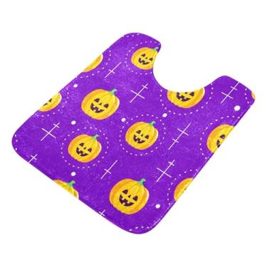 Imagem de Burbuja Tapete de banheiro Pumpkins, tapete de banho absorvente de pelúcia macio, base antiderrapante para piso de banheiro, oval em forma de U