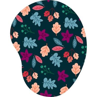 Imagem de Mouse Pad Ergonômico Gota Folhas Outono Fundo Azul Marinho