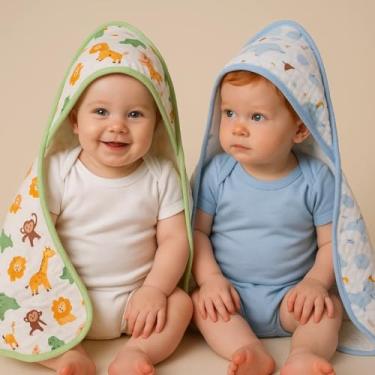 Imagem de Kit 2 Toalhas de Banho Bebê Enxoval Fralda Soft com Capuz 100% Algodão Menino Menina (Menino Sortido)