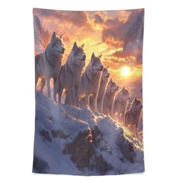 Imagem de STAYTOP Tapeçaria Snow Mountain Wolf Pack Tapeçarias de parede para decoração de casa dormitório sala de estar quarto tapete de parede (60×51in)
