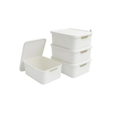 Imagem de Caixa Organizadora Multiuso com Alças de Madeira, Branca, Plástico, 16x36x22cm, Empilhável, para Casa e Escritório