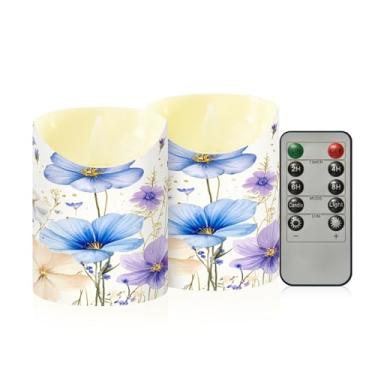 Imagem de Wassud Pacote com 2 velas delicadas de flores sem chama com controle remoto, velas realistas cintilantes com temporizador, velas decorativas para Natal, casamento, festa, decoração de casa pequena