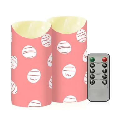 Imagem de Wassud Pacote com 2 velas de ovos brancos sem chama com controle remoto, velas realistas cintilantes com temporizador, velas decorativas para Natal, casamento, festa, decoração de casa média