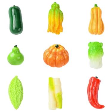 Imagem de UR URLIFEHALL 9 peças, 9 estilos, mini estatuetas de resina vegetal coloridas, abóbora, repolho, chili, para decoração de painel interior de carro, decoração de painel