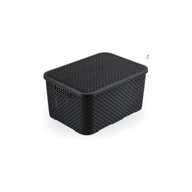 Imagem de Caixa Organizadora Empilhável Rattan, 15 Litros, Plástico, Preta, 18x35x26cm, 400g