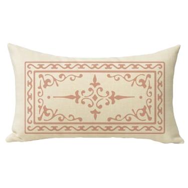Imagem de Fjfz Capa de almofada decorativa lombar padrão vintage 30 x 50, decoração de casa ao ar livre floral retrô retangular, elegante capa de almofada de sofá para sofá presente de inauguração de casa